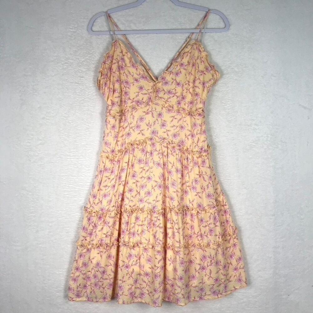 Love Tree Babydoll Dress Large Peach Pink Floral Ruffle Tiered‎ Cottage Coquette